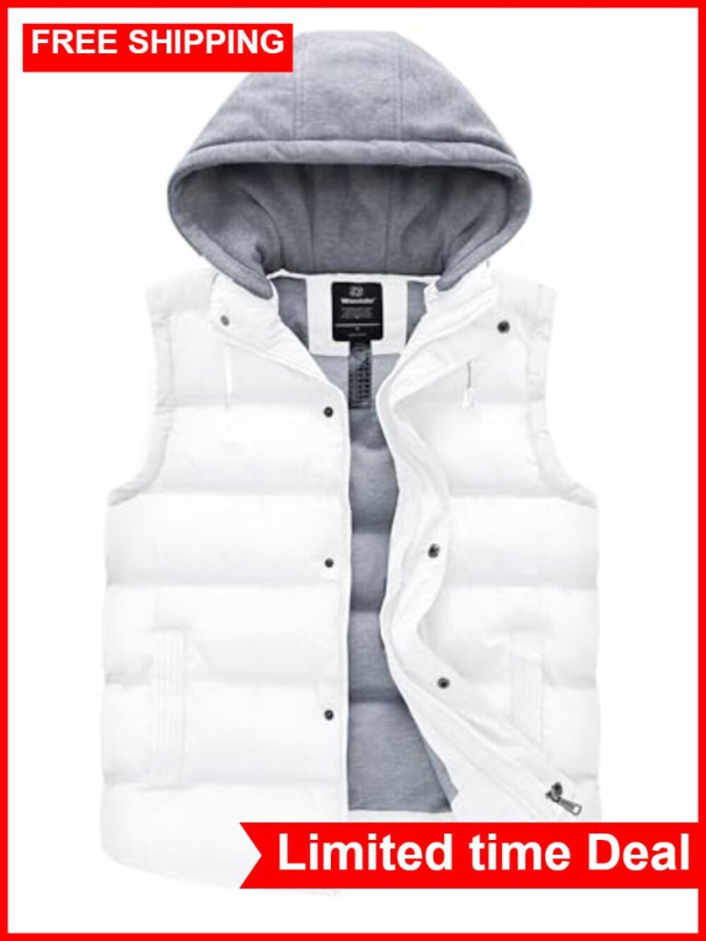 Quilted Puffer Vest Warm Winter Outerwear with Removable Hood